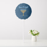Hanukkah Love & Light Custom Menorah Blue Party Balloon<br><div class="desc">Cute custom Love and Light Hanukkah party balloon for a Jewish family Chanukah dinner celebration with a synagogue. Personalize this pretty decor with your own last name or group information in blue under the pretty gold menorah.</div>