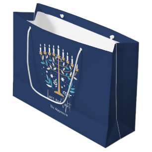 Hanukkah Love & Light Floral Menorah  Large Gift Bag