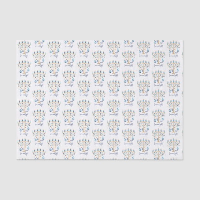Hanukkah Love & Light Floral Menorah  Tissue Paper (Front)