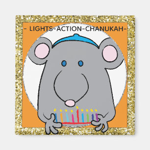Hanukkah Magnet Square Mouse Menorah