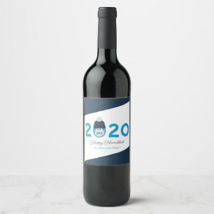 Hanukkah Masked 2020 Humourous Custom Holiday Blue Wine Label