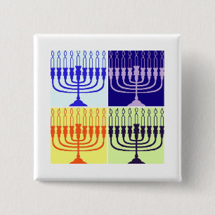 Hanukkah Menorah 2 Inch Square Button