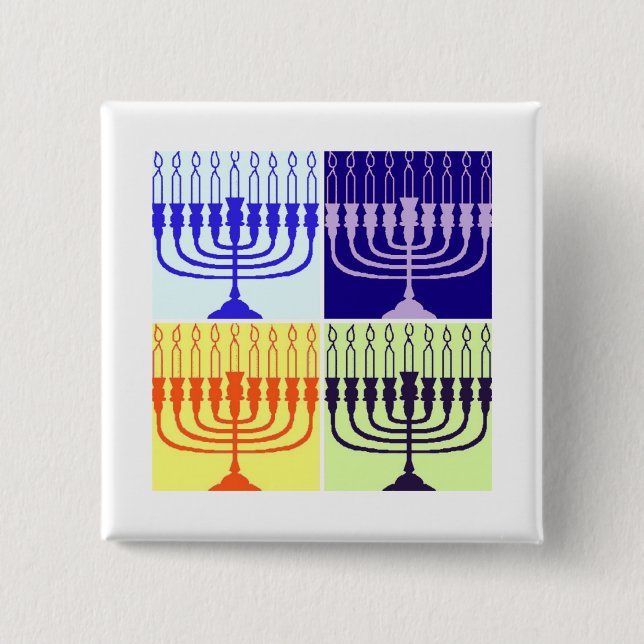 Hanukkah Menorah 2 Inch Square Button (Front)