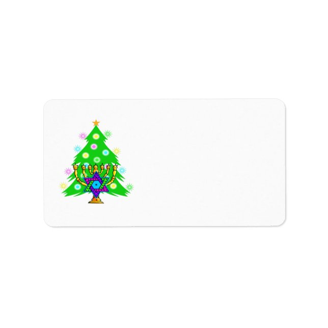 Hanukkah Menorah and Christmas Tree Label (Front)