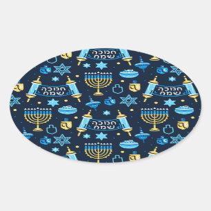 Hanukkah Menorah and The Star of David  Oval Sticker