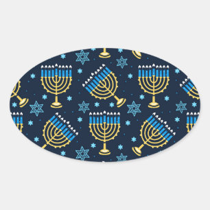Hanukkah Menorah and The Star of David  Oval Sticker