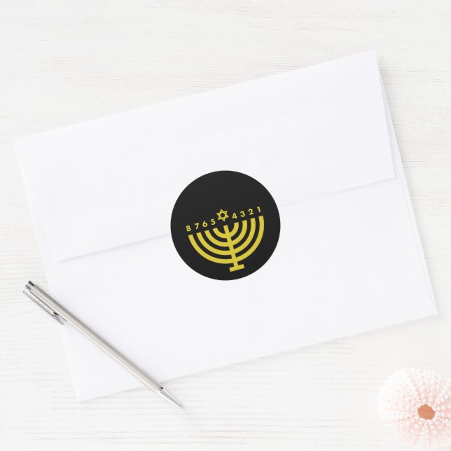 Hanukkah Menorah Black & Gold Envelope Seal (Envelope)