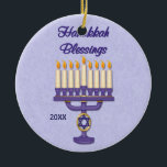 Hanukkah Menorah Blessings Ceramic Ornament<br><div class="desc">Richly detailed Hanukkah design with Menorah and Star of David. Customize date or delete if preferred.</div>