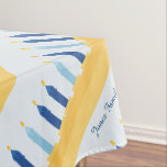 Hanukkah Menorah Blue and Gold Tablecloth<br><div class="desc">Celebrate the spirit of Hanukkah.  This design features a gold and blue menorah on a light blue background.  The tablecloth itself has space to write your name in the corner.  Order yours today!

Clipart courtesy of Sonya DeHart Design at: 
http://www.sonyadehartdesign.com |http://www.sonyadehartdesign.etsy.com</div>