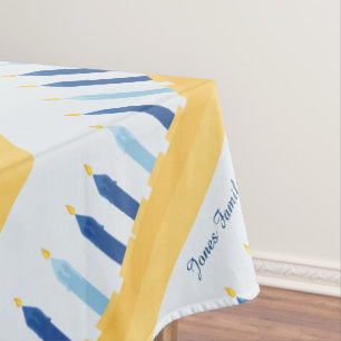 Hanukkah Menorah Blue and Gold Tablecloth