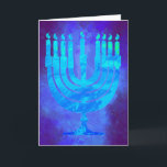 Hanukkah Menorah Blue Smoke Watercolor Holiday Card<br><div class="desc">Hanukkah Menorah holiday card in beautiful shades of dark and light blues. The inside greeting reads: With warmest wishes at Hanukkah,  for peace in your home... 
in your heart...  and throughout the world. Happy Hanukkah! .</div>
