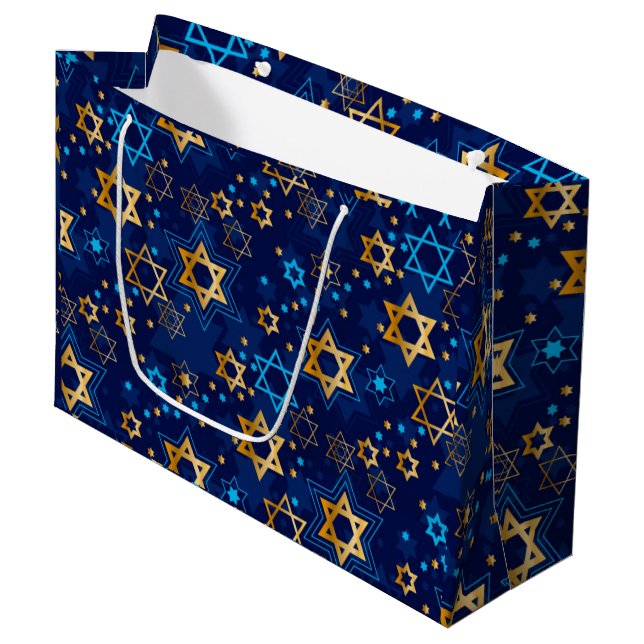 Hanukkah Menorah Blue Star Jewish  Large Gift Bag (Front Angled)