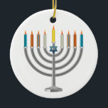 Hanukkah menorah ceramic ornament<br><div class="desc">Hanukkah menorah. clock the orange" Customize it" button to customize the template by changing the background colour, if desired. Personalize by adding personal text of name , initials or Hanukkah greetings, as desired</div>