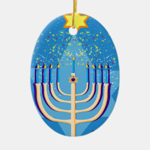 hanukkah menorah ceramic ornament