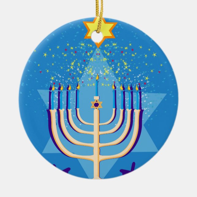 hanukkah menorah ceramic ornament (Front)