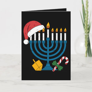 Hanukkah Menorah Christmas Santa Hat Dreidel Xmas Card
