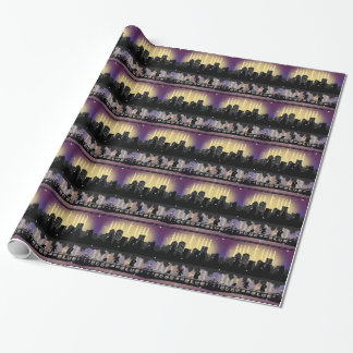 Hanukkah Menorah City Skyline Wrapping Paper