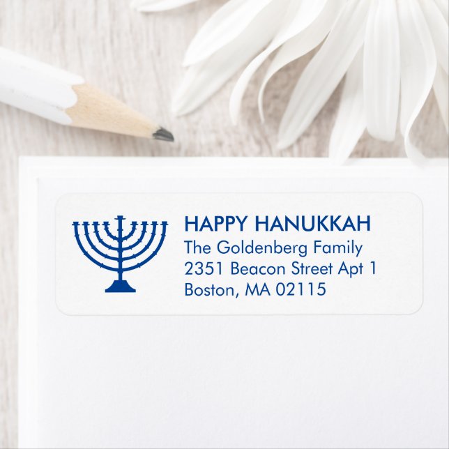 Hanukkah menorah custom blue white simple modern (Insitu)