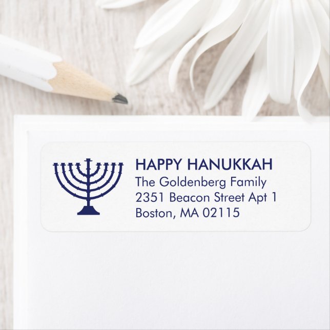 Hanukkah menorah custom navy blue white modern (Insitu)