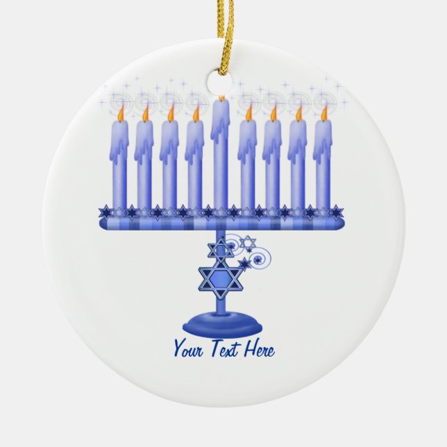 Hanukkah Menorah (customizable) Ceramic Ornament (Front)