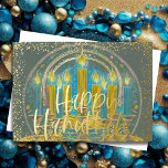 Hanukkah Menorah Drawing Yellow Blue Grey Foil Holiday Card<br><div class="desc">Hanukkah Menorah Drawing Yellow Blue Grey</div>