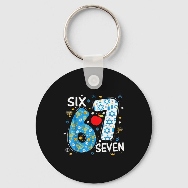 Hanukkah Menorah Dreidel 67 Festive Chanukah Six S Keychain (Front)