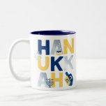 HANUKKAH Menorah Dreidel Coffee Mug<br><div class="desc">Our Hanukkah Greeting Two-tone MUG with a dreidel, menorah, jelly doughnut, and Jewish stars of David is a beautiful, fun way to wish family and friends a Happy Hanukkah in style. . Personalize with your custom greeting on the reverse to make it truly one of a kind. Enquiries: message us...</div>