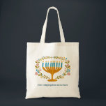 HANUKKAH Menorah floral Jewish Holiday CUSTOM Tote Bag<br><div class="desc">Hand drawn florals by me for you.  Add your own text by clicking "personalize". For more designs and colours check my shop! Or let me know if you'd like something custom.  Ask if you don't find what you need! :)</div>
