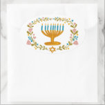HANUKKAH Menorah floral wreath Jewish Holiday  Oval Sticker<br><div class="desc">Hand drawn florals by me for you.  For more designs and colours check my shop! Or let me know if you'd like something custom.  Ask if you don't find what you need! :)</div>