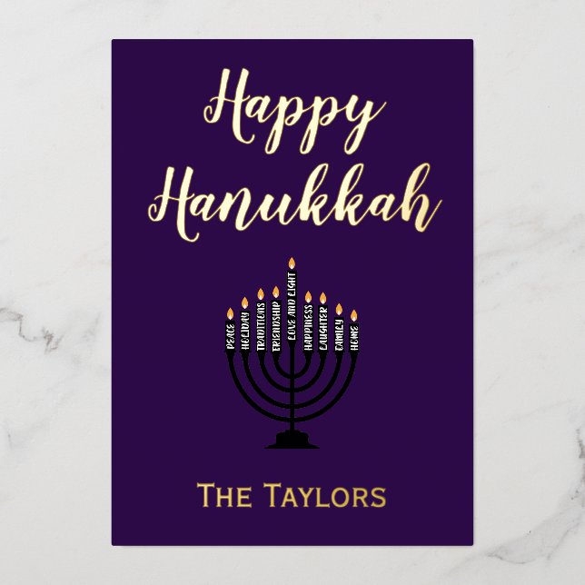 Hanukkah Menorah  Foil Holiday Card (Front)