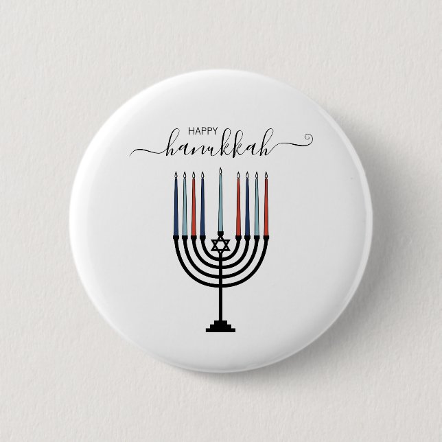 Hanukkah Menorah Holiday Pinback Button (Front)