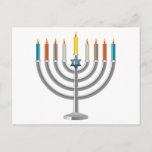 Hanukkah menorah holiday postcard<br><div class="desc">Hanukkah menorah. clock the orange" Customize it" button to customize the template by changing the background colour, if desired. Personalize by adding personal text of name , initials or Hanukkah greetings, as desired</div>