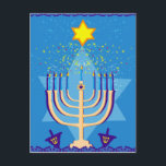 hanukkah menorah holiday postcard<br><div class="desc">"hanukkah menorah ", "happy hanukkah", menorah, "star of david" , "chanukah jewish", Hanukkah, "jewish holidays"chanukah, hannukah, chanukkah
channuka, channukah, chanukkah, hannuka, hebrew, jew, , , judaism, menora, judaica, </div>