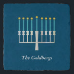 Hanukkah Menorah in Blue Custom Family Name Trivet<br><div class="desc">This stylish custom trivet features a Hanukkah themed design of a minimalist menorah in blue. Personalize it with your name. Great gift idea!</div>