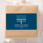 Hanukkah Menorah in Blue Personalized<br><div class="desc">Simple Hanukkah greeting with a lit menorah illustration in blue. All text can be customized so you can use your preferred Hanukkah spelling.</div>