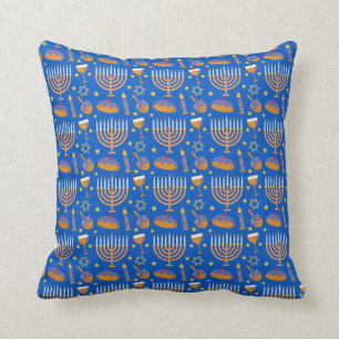 Hanukkah Menorah Jewish Holiday Pattern Throw Pillow