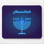 Hanukkah Menorah lights Festival decoration Mouse Pad<br><div class="desc">Hanukkah Menorah Neon lights Navy Blue Background. Hanukkiah Candlestick with Candles,  Star of David,  Israeli star. Modern Design,  Home Decor. Festival Jewish Winter Holiday Decoration</div>
