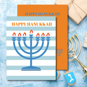 Hanukkah Menorah Modern Blue Greeting Card 