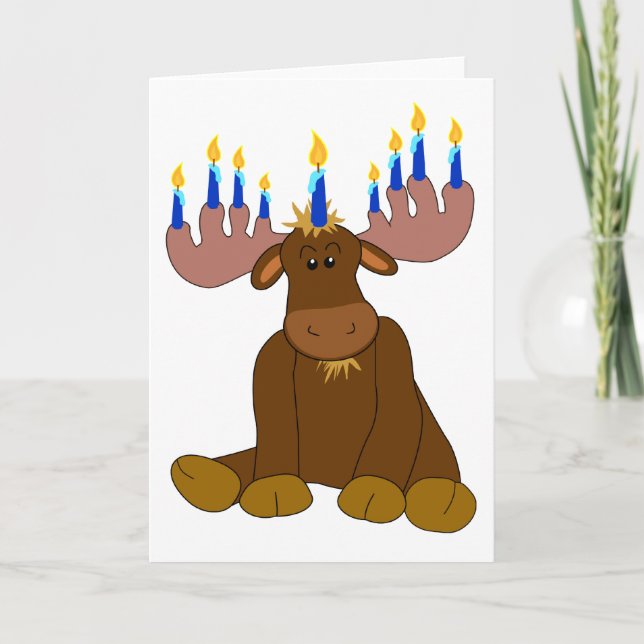 Hanukkah Menorah Moose Card (Front)