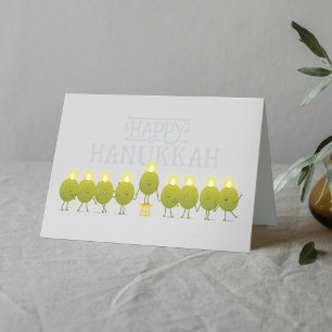 Hanukkah Menorah Olives, Grey Folded Group Card
