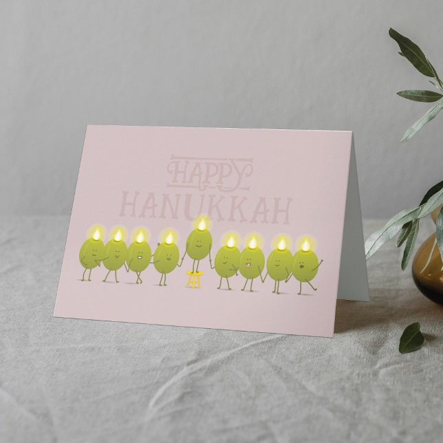 Hanukkah Menorah Olives, Mauve Folded Group Card (Creator Uploaded)
