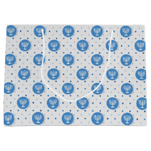Hanukkah Menorah on Polka Dots Large Gift Bag