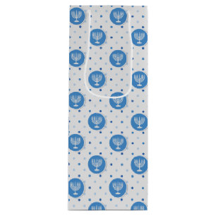 Hanukkah  Menorah on Polka Dots Wine Gift Bag