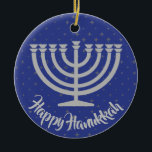 Hanukkah Menorah Ornament<br><div class="desc">.Hanukkah Menorah Ornament with customizable background colour and text</div>