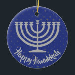 Hanukkah Menorah Ornament<br><div class="desc">.Hanukkah Menorah Ornament with customizable background colour and text</div>