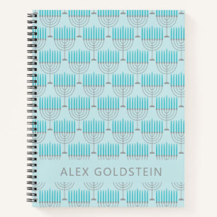 Hanukkah Menorah Pattern in Blue Personalized  Notebook