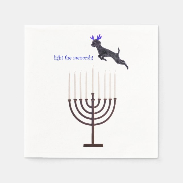 Hanukkah Menorah Poodle Dog Reindeer Candles Napkin (Front)