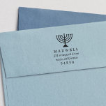 Hanukkah Menorah Return Address Self-inking Stamp<br><div class="desc">Share Hanukkah greetings with our festive return address self-inking stamp. Design features your return address details in classic lettering topped by a menorah illustration.</div>