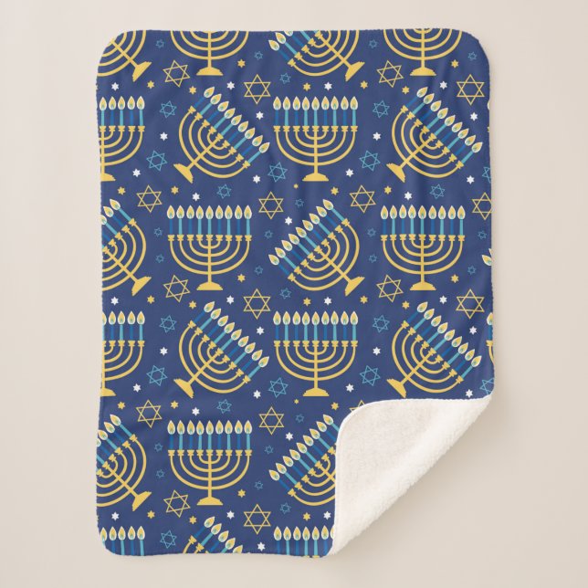 Hanukkah Menorah Sherpa Blanket (Front)