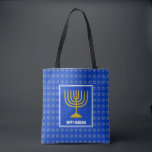 HANUKKAH | Menorah | Star David| Personalized Blue Tote Bag<br><div class="desc">Stylish festive all over print blue TOTE BAG with faux silver Star of David in subtle background pattern. Placeholder text is customizable so you can change HAPPY HANUKKAH to a greeting of your own choice (text of similar length), your name or text in your own language. Part of the HANUKKAH...</div>